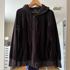 Eddie Bauer Velour Zip-up Drawstring Hoodie Sweatshirt Sweater